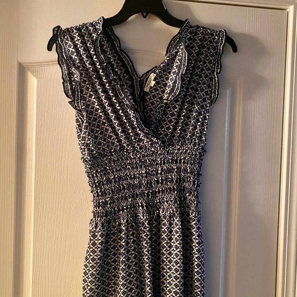 Max Studio Smocked jumpsuit Dress Navy and White - Picture 5 of 10